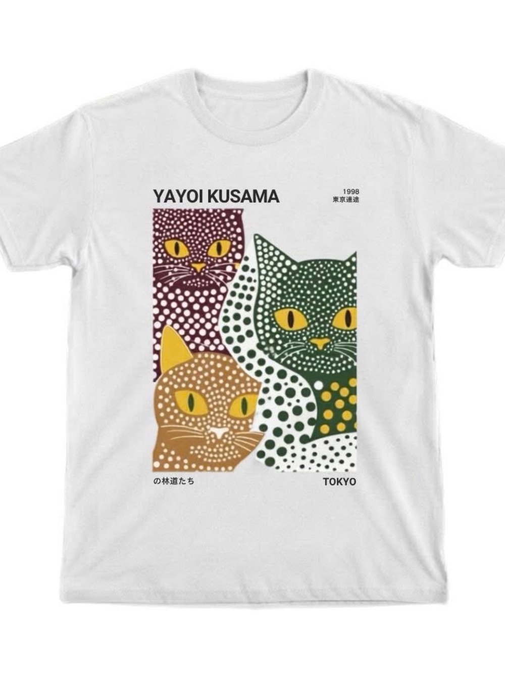 Gildan White Shirt Yayoi Kusama Cat Polka Dot Japanese Art Memorial Graphic Tee